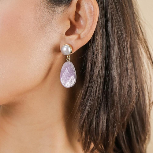 Серьги Nature Bijoux, Lavender, с ракушкой Capiz в смоле и жемчугом, NB25.1-12-90103 сиреневый фото 3